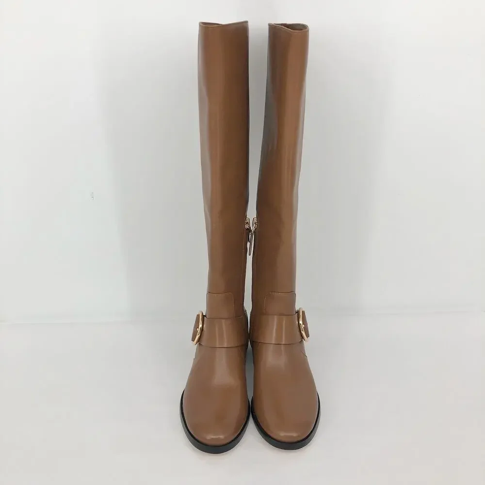 TORY BURCH Women's Sofia Riding Boots Size 5M Brown Leather Knee-High NWOB